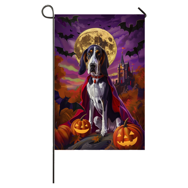 Bluetick Coonhound Dog Halloween Garden Flag, Spooky Dog Vampire Halloween House Flag