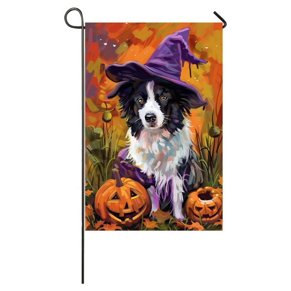 Border Collie Dog Halloween Garden Flag, Spooky Dog Witch Halloween House Flag