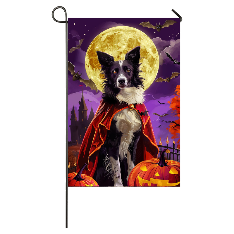 Border Collie Dog Halloween Garden Flag, Spooky Dog Vampire Halloween House Flag