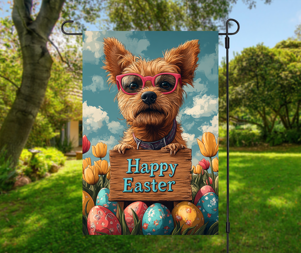 Border Terrier Dog Easter Garden Flag – Cute Spring Tulip Decor