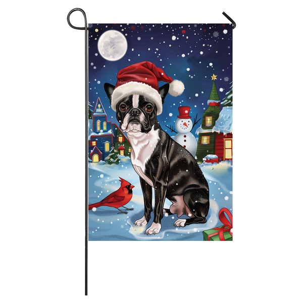 Boston Terrier Dog Lovers Let It Snow Christmas Garden Flag