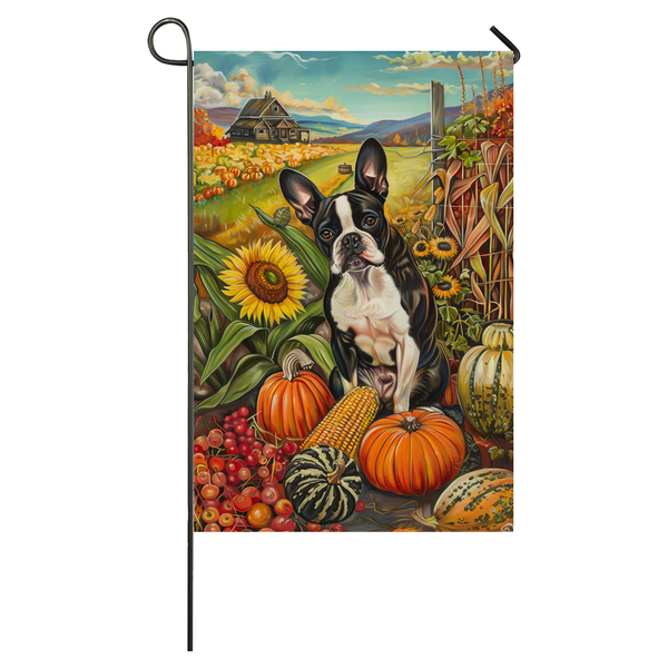 Boston Terrier Dog Thanksgiving Garden Flag – Autumn Harvest Decor