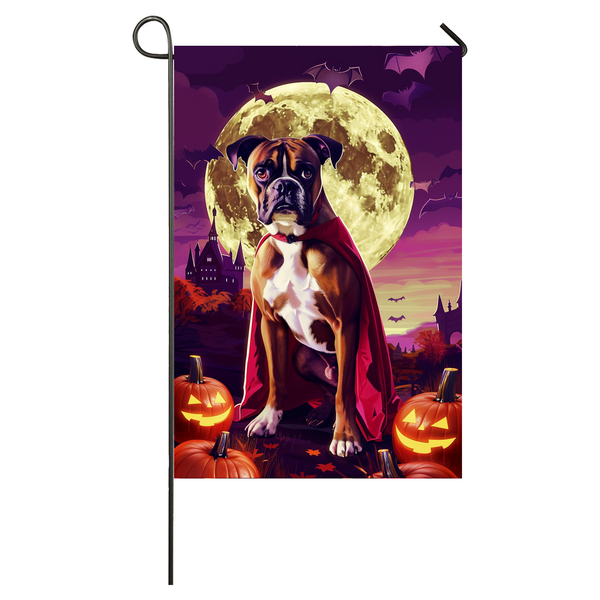 Boxer Dog Halloween Garden Flag, Spooky Dog Vampire Halloween House Flag