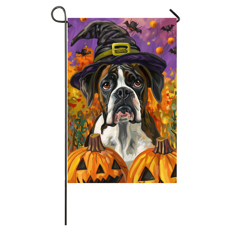 Boxer Dog Halloween Garden Flag, Spooky Dog Witch Halloween House Flag