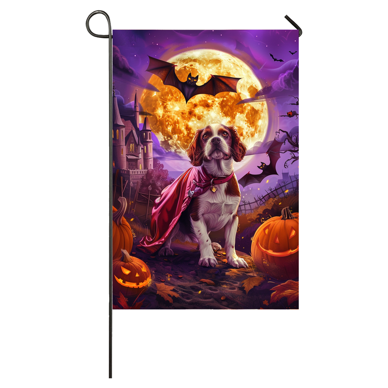 Brittany Spaniel Dog Halloween Garden Flag, Spooky Dog Vampire Halloween House Flag