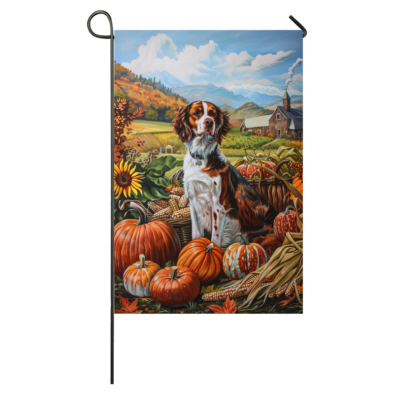 Brittany Spaniel Dog Thanksgiving Garden Flag – Autumn Harvest Decor