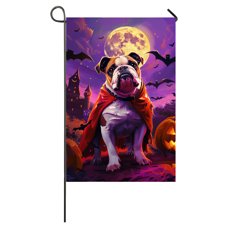 Bulldog Halloween Garden Flag, Spooky Dog Vampire Halloween House Flag