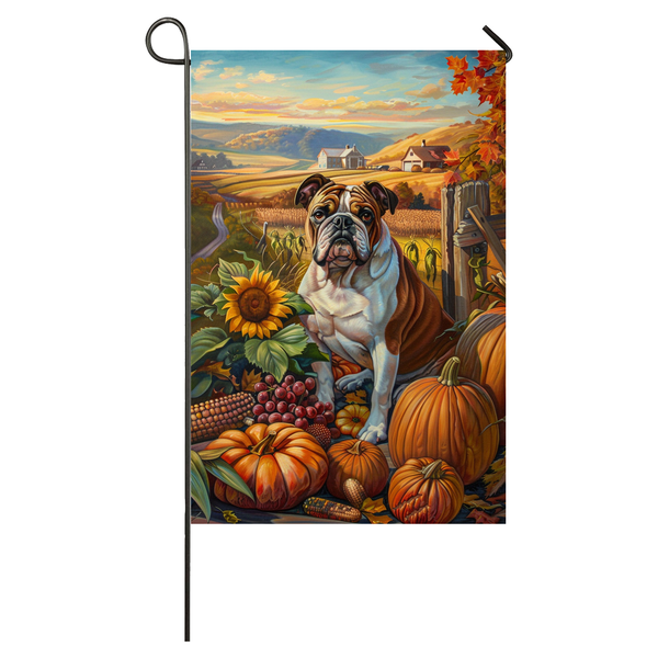 Bulldog Dog Thanksgiving Garden Flag – Autumn Harvest Decor