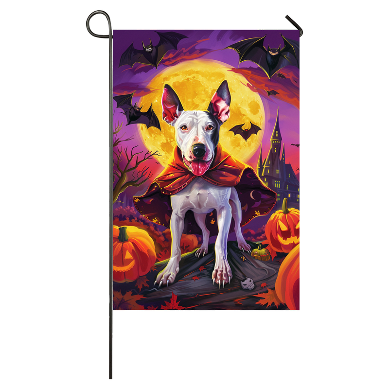 Bull Terrier Dog Halloween Garden Flag, Spooky Dog Vampire Halloween House Flag