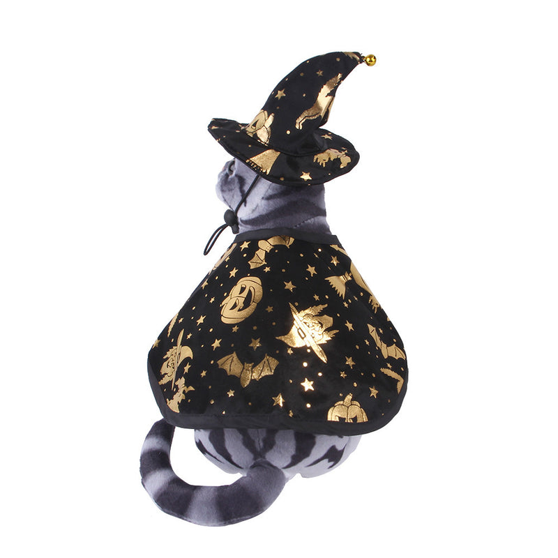 Halloween Wizard Cloak Suit for Pets | Magical Hat and Cloak Costume for Dogs and Cats