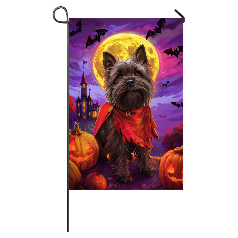 Cairn Terrier Dog Halloween Garden Flag, Spooky Dog Vampire Halloween House Flag