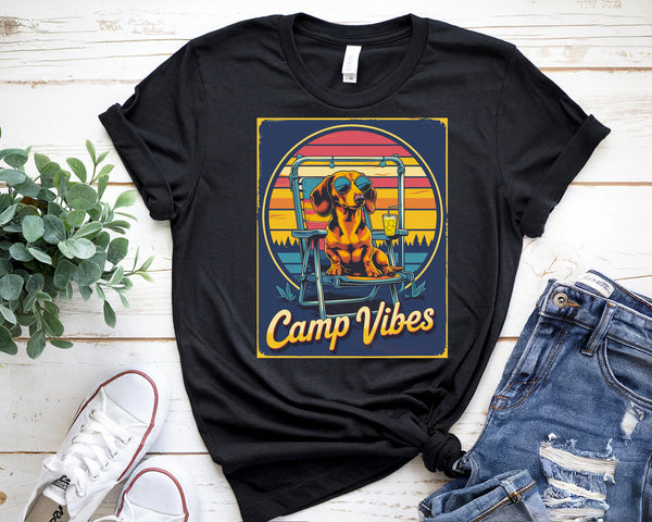 Camp Vibes Dachshund Retro T-Shirt – Fun Vintage Dog Lover Tee