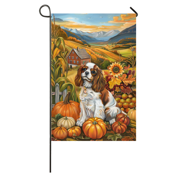 Cavalier King Charles Spaniel Dog Thanksgiving Garden Flag – Autumn Harvest Decor