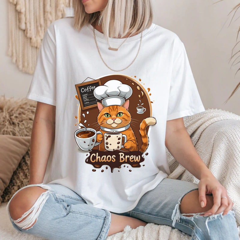 Chaos Brew Cat T-Shirt – Funny Coffee-Loving Cat Lovers Tee