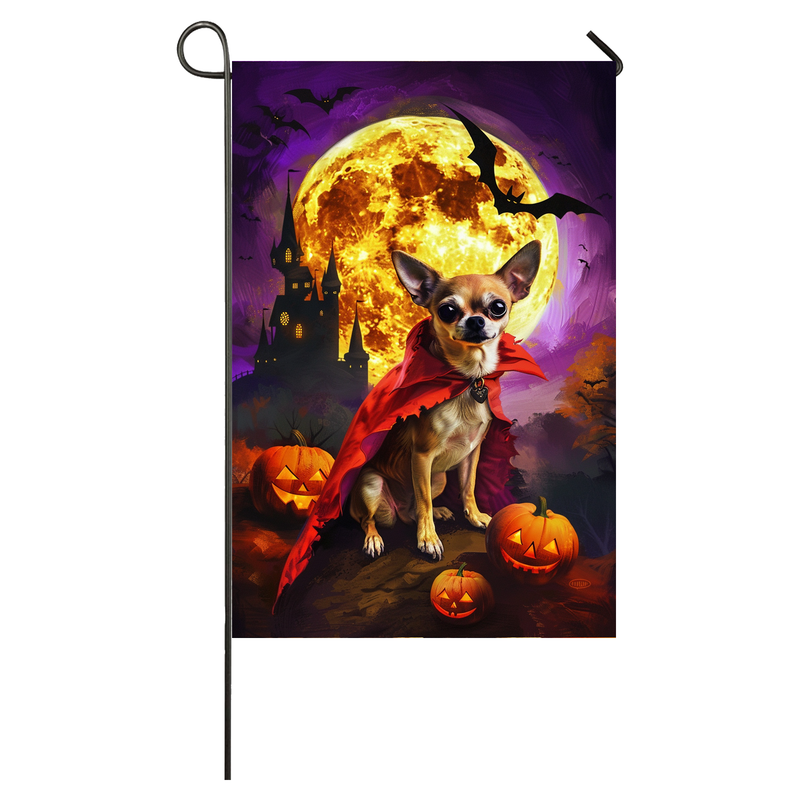 Chihuahua Dog Halloween Garden Flag, Spooky Dog Vampire Halloween House Flag