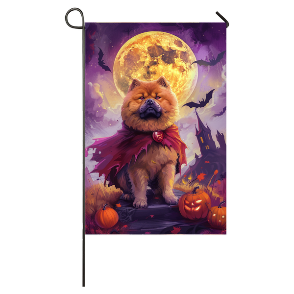 Chow Chow Dog Halloween Garden Flag, Spooky Dog Vampire Halloween House Flag