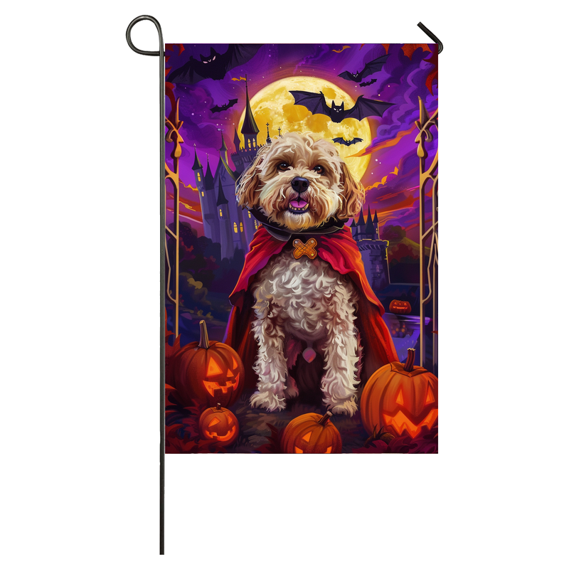 Cockapoo Dog Halloween Garden Flag, Spooky Dog Vampire Halloween House Flag