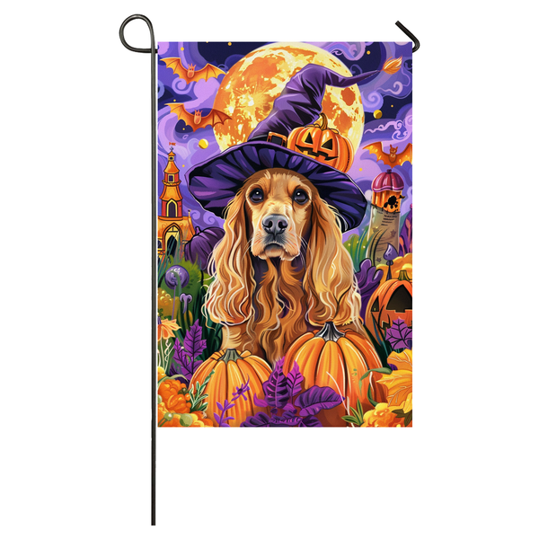 Cocker Spaniel Dog Halloween Garden Flag, Spooky Dog Witch Halloween House Flag