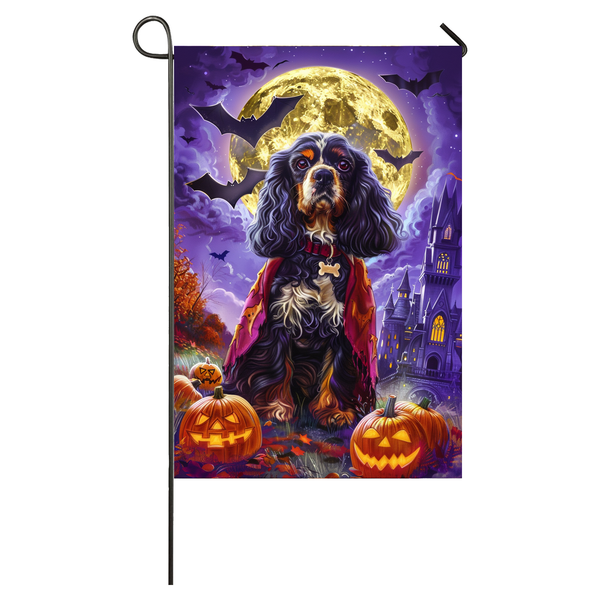 Cocker Spaniel Dog Halloween Garden Flag, Spooky Dog Vampire Halloween House Flag