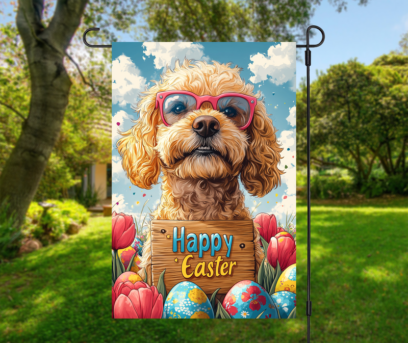 Cocker Spaniel Dog Easter Garden Flag – Cute Spring Tulip Decor