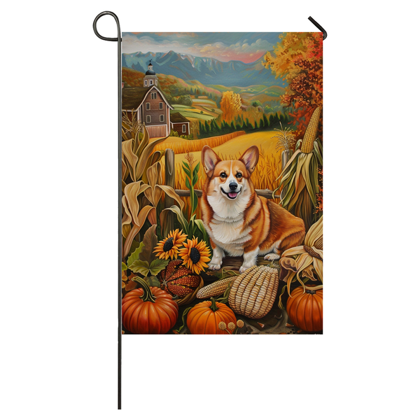 Corgi Dog Thanksgiving Garden Flag – Autumn Harvest Decor