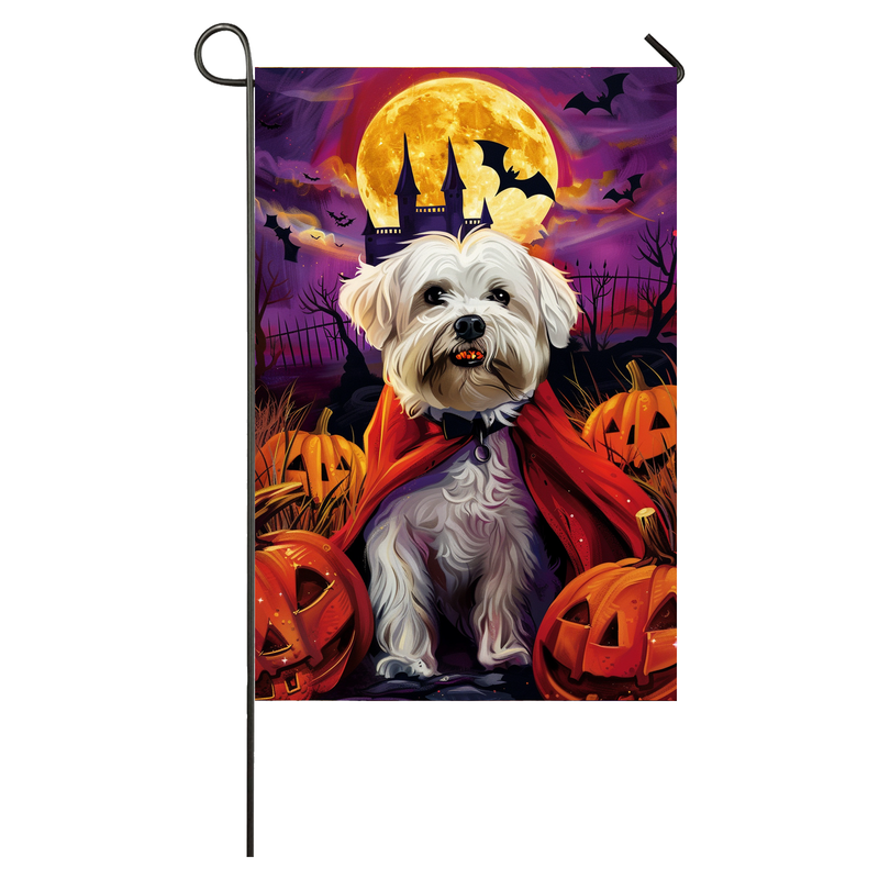 Coton De Tulear Dog Halloween Garden Flag, Spooky Dog Vampire Halloween House Flag