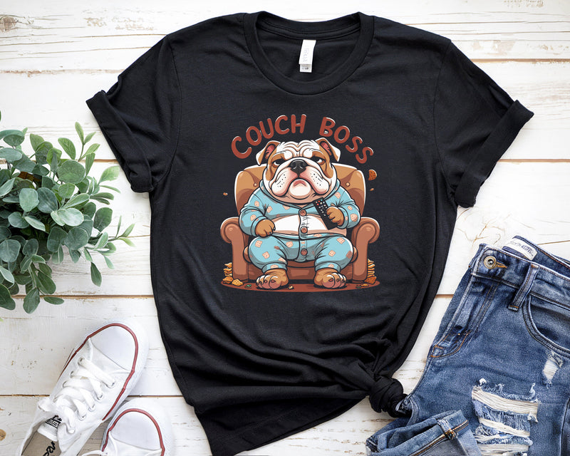 Couch Boss Bulldog Funny T-Shirt – Lazy Dog Lover Tee