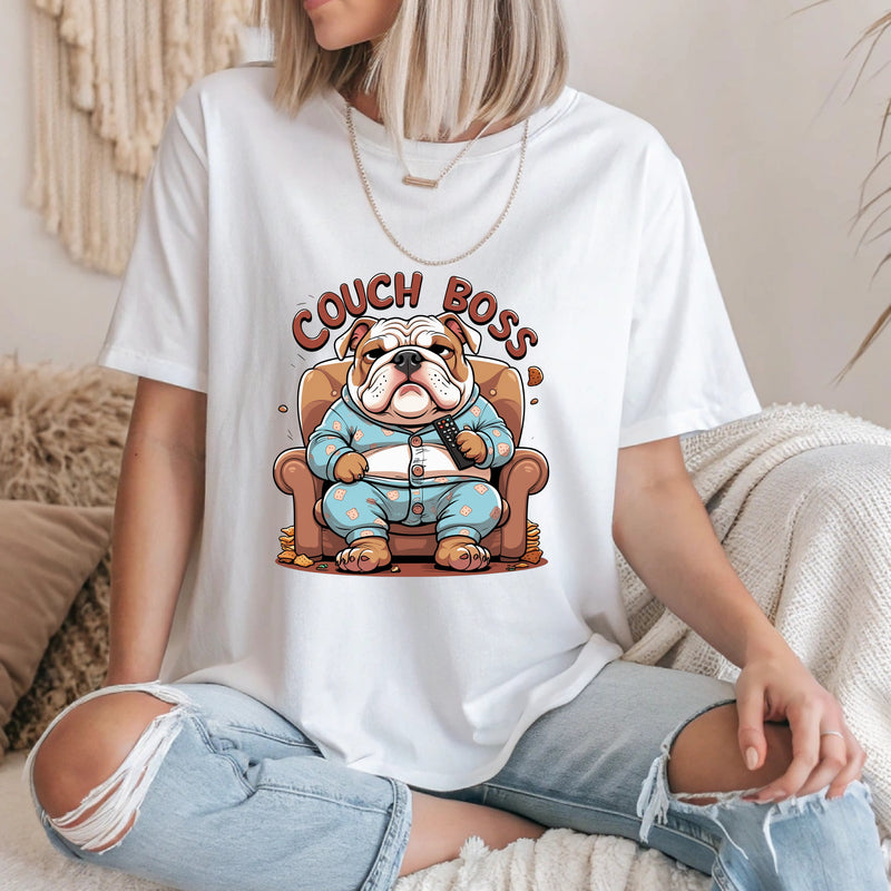 Couch Boss Bulldog Funny T-Shirt – Lazy Dog Lover Tee