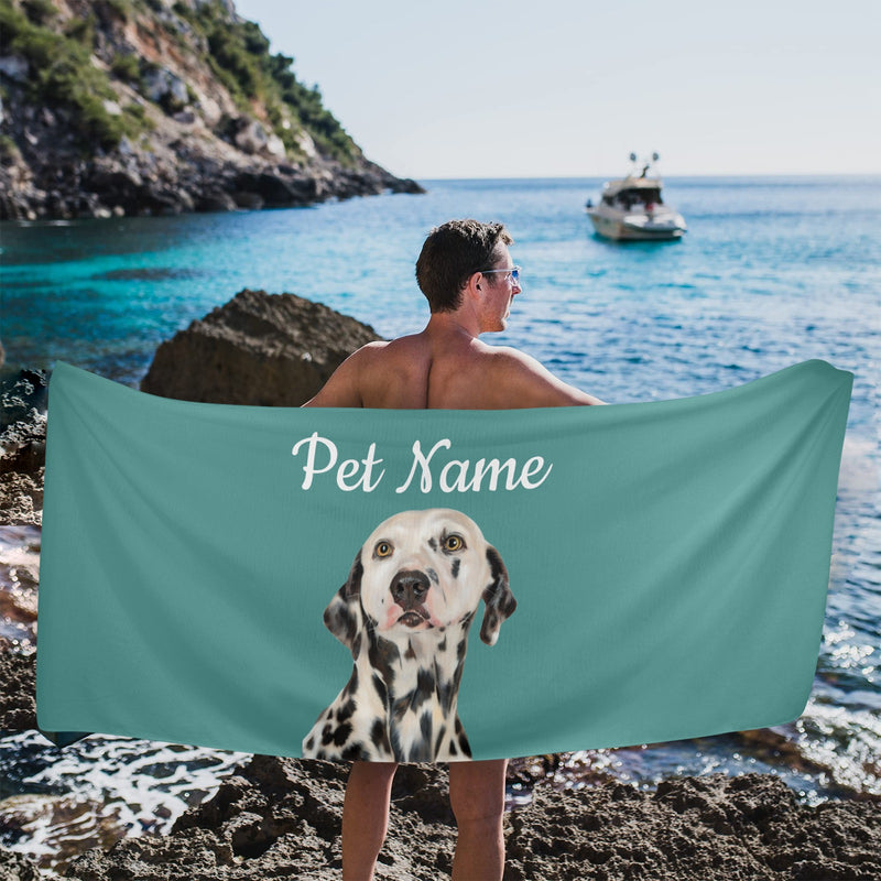 Custom Pet Photo Portrait Beach Towel, Personalized Dog Photo Portrait Beach Towel