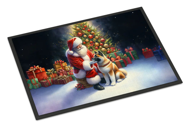 Christmas Doormat with Akita Dog and Santa Claus – Holiday Door Mat for Indoor or Outdoor Use