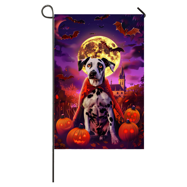 Dalmatian Dog Halloween Garden Flag, Spooky Dog Vampire Halloween House Flag