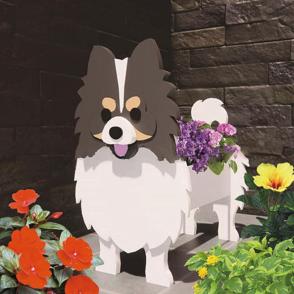 Dark Grey Pomeranian Dog Planter – Cute Flower Pot for Garden, Pomeranian Gifts for Pomeranian Lovers