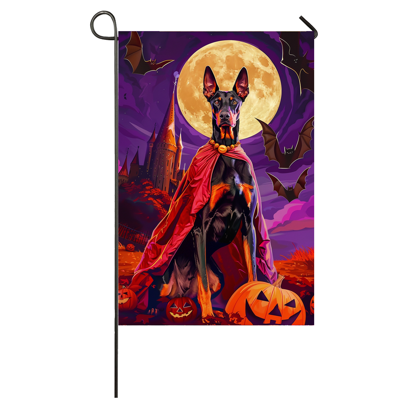 Doberman Dog Halloween Garden Flag, Spooky Dog Vampire Halloween House Flag