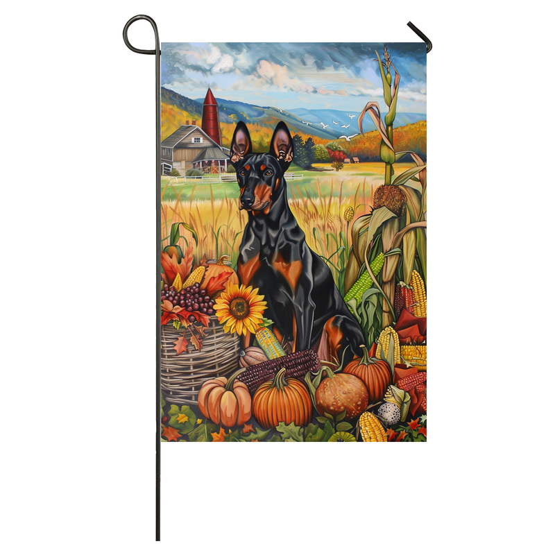 Doberman Dog Thanksgiving Garden Flag – Autumn Harvest Decor