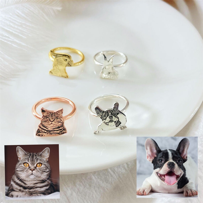 Custom 925 Sterling Silver Thin Ring – Personalized with Your Pet's Photo for Fashionable Women