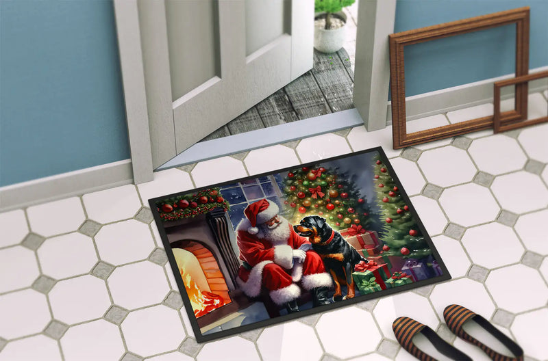 Christmas Doormat with Rottweiler Dog & Santa Claus – Holiday Door Mat for Indoor or Outdoor Use