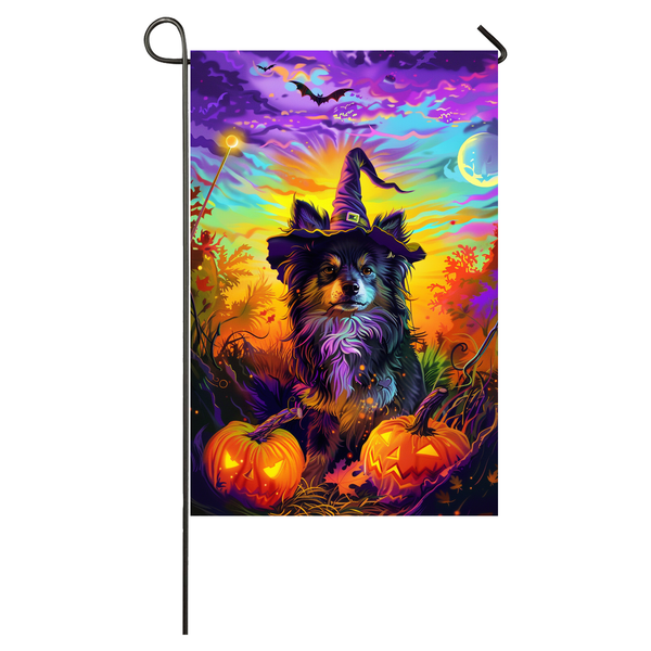 Finnish Lapphund Dog Halloween Garden Flag, Spooky Dog Witch Halloween House Flag