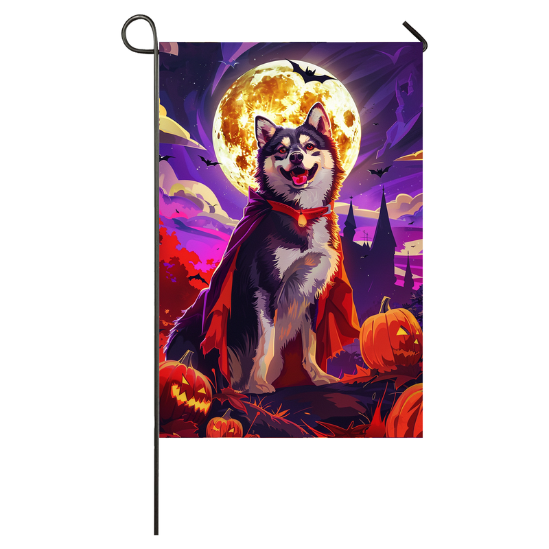 Finnish Lapphund Dog Halloween Garden Flag, Spooky Dog Vampire Halloween House Flag