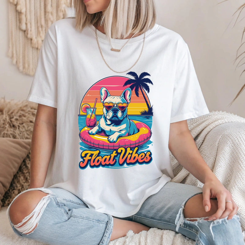 Float Vibes French Bulldog Retro T-Shirt – Fun Summer Dog Tee