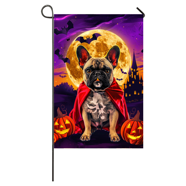 French Bulldog Dog Halloween Garden Flag, Spooky Dog Vampire Halloween House Flag