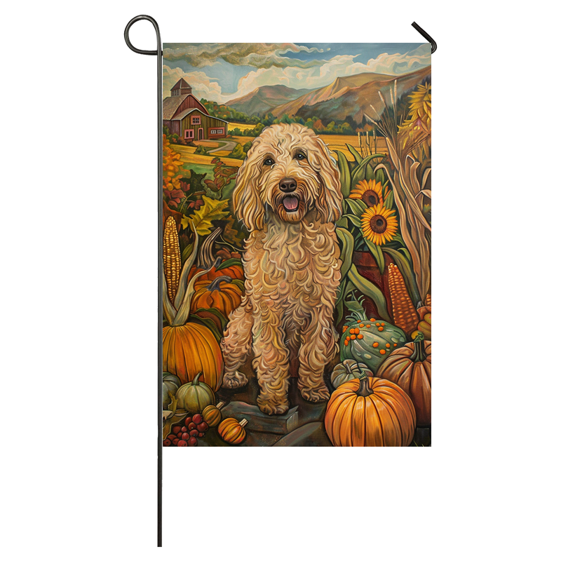 Goldendoodle Dog Thanksgiving Garden Flag – Autumn Harvest Decor