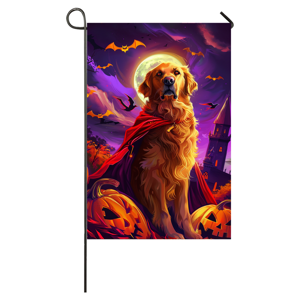 Golden Retriever Dog Halloween Garden Flag, Spooky Dog Vampire Halloween House Flag