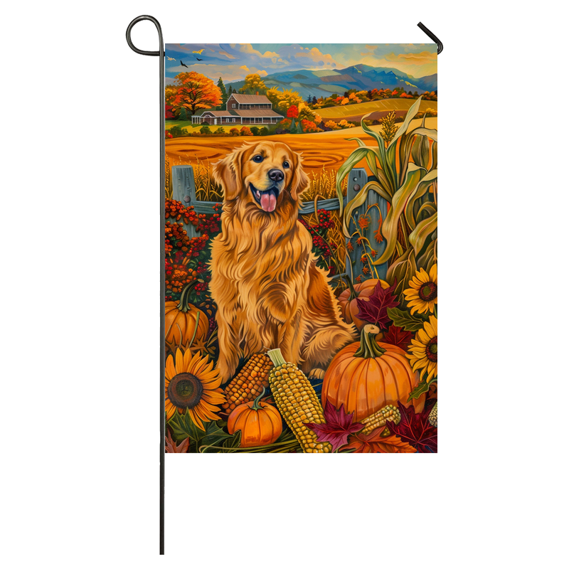 Golden Retriever Dog Thanksgiving Garden Flag – Autumn Harvest Decor