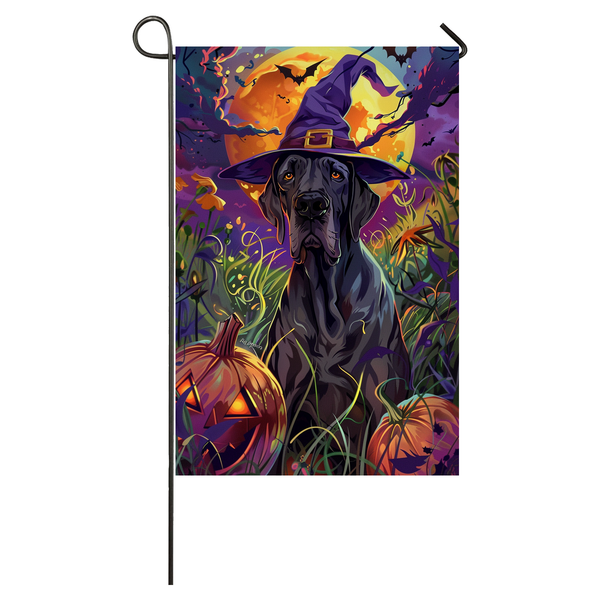 Great Dane Dog Halloween Garden Flag, Spooky Dog Witch Halloween House Flag