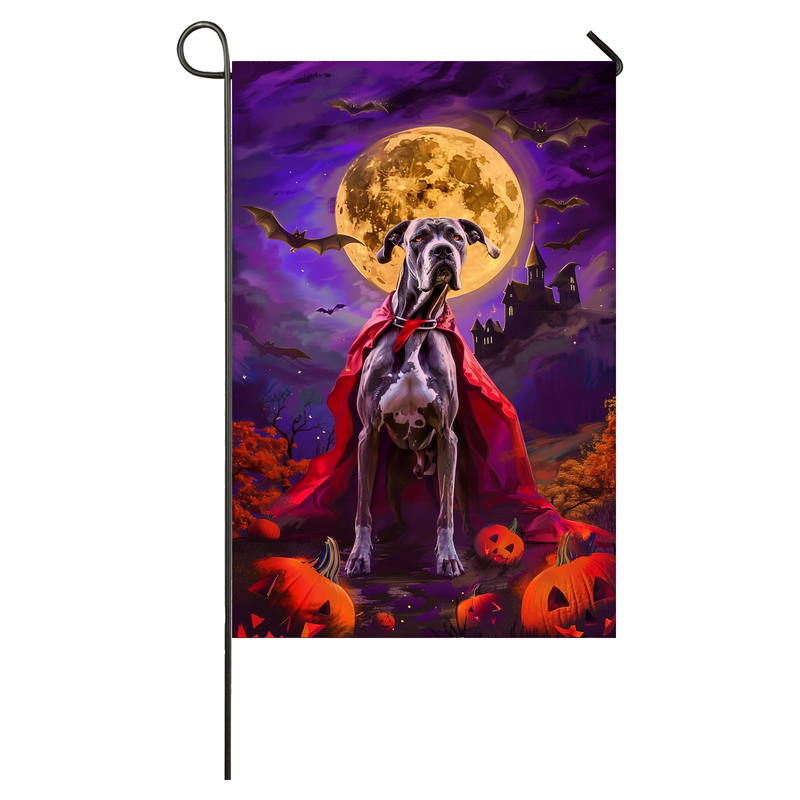 Great Dane Dog Halloween Garden Flag, Spooky Dog Vampire Halloween House Flag