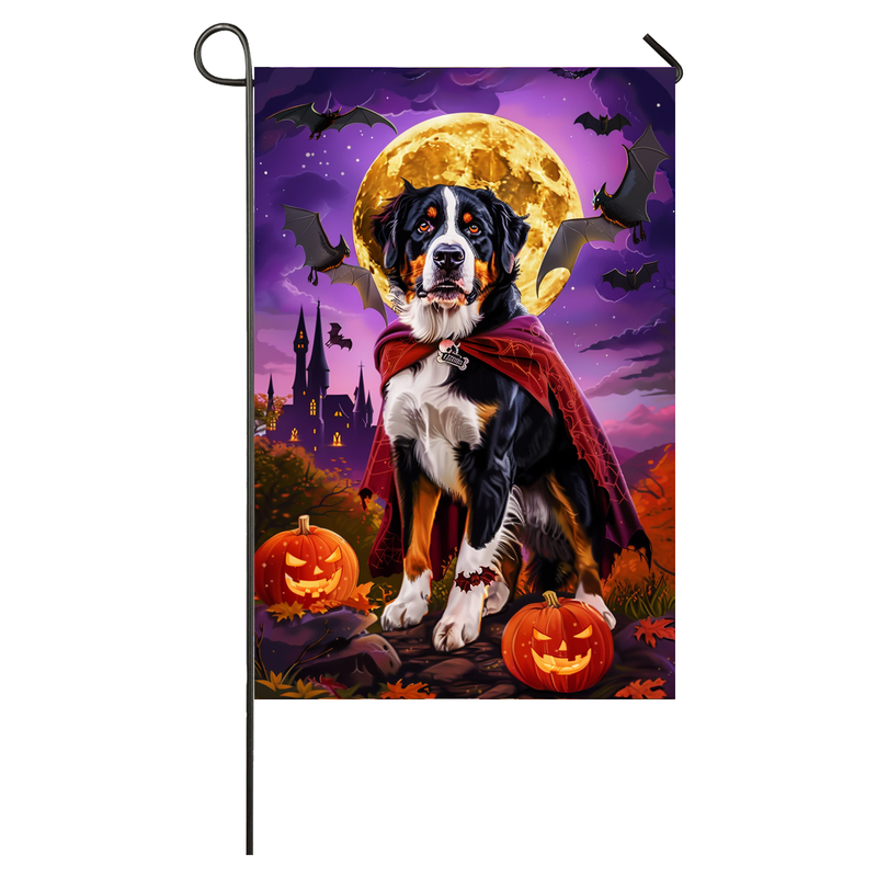 Greater Swiss Mountain Dog Halloween Garden Flag, Spooky Dog Vampire Halloween House Flag