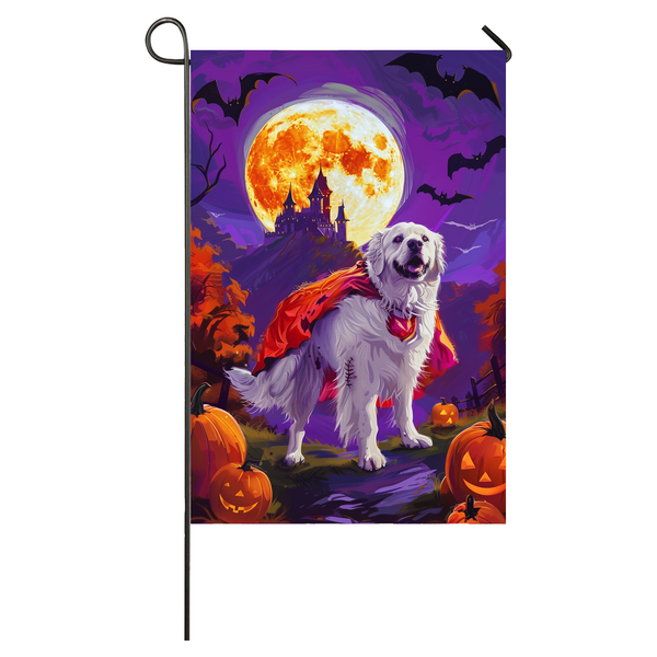 Great Pyrenees Dog Halloween Garden Flag, Spooky Dog Vampire Halloween House Flag