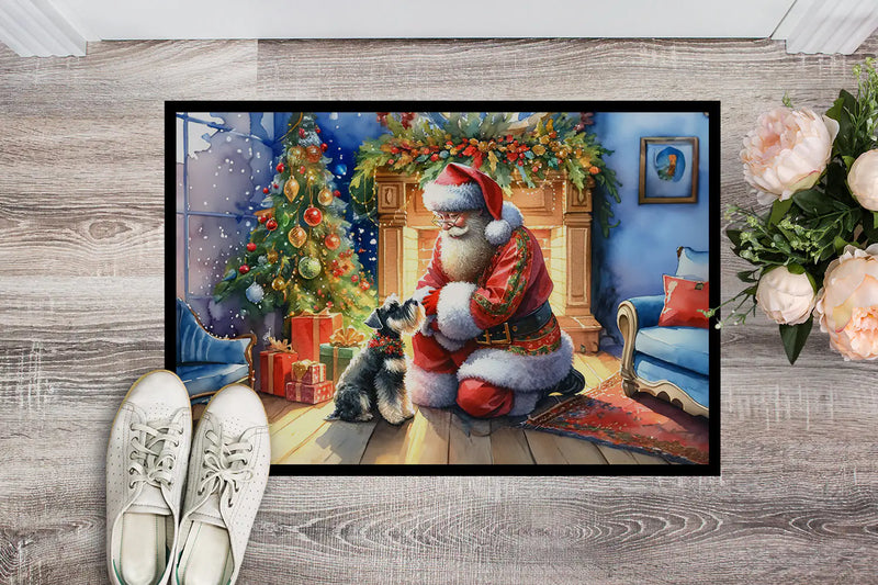 Christmas Doormat with Schnauzer Dog & Santa Claus – Holiday Door Mat for Indoor or Outdoor Use