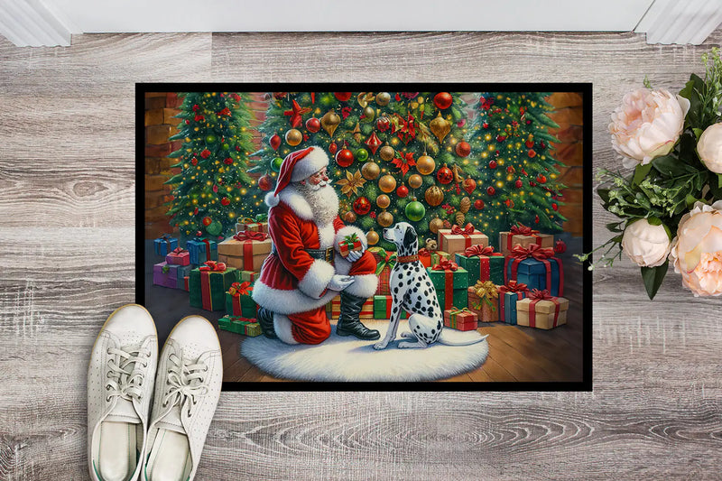 Christmas Doormat with Dalmatian Dog & Santa Claus – Holiday Door Mat for Indoor or Outdoor Use