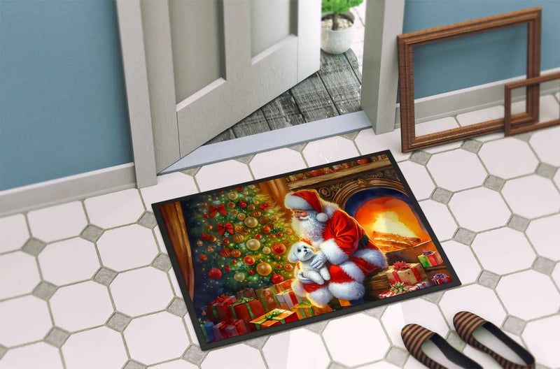 Christmas Doormat with Maltese Dog & Santa Claus – Holiday Door Mat for Indoor or Outdoor Use